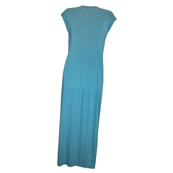 Turquoise Blue Ribbed Dress Large‎ Bodycon Stretch Dress Sexy Party Tight Cute - Picture 3 of 8
